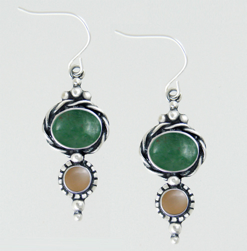 Sterling Silver Drop Dangle Earrings With Jade And Peach Moonstone